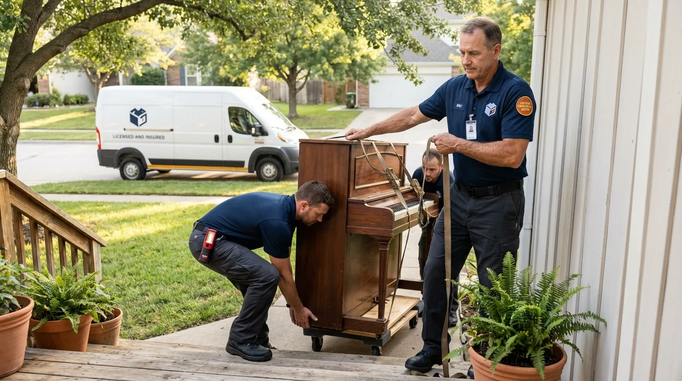 Licensed piano movers securing grand piano in Walton, KY