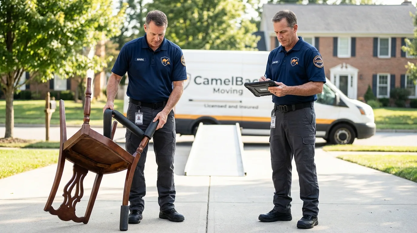 Movers inspecting furniture for damage prevention before loading in Walton, KY
