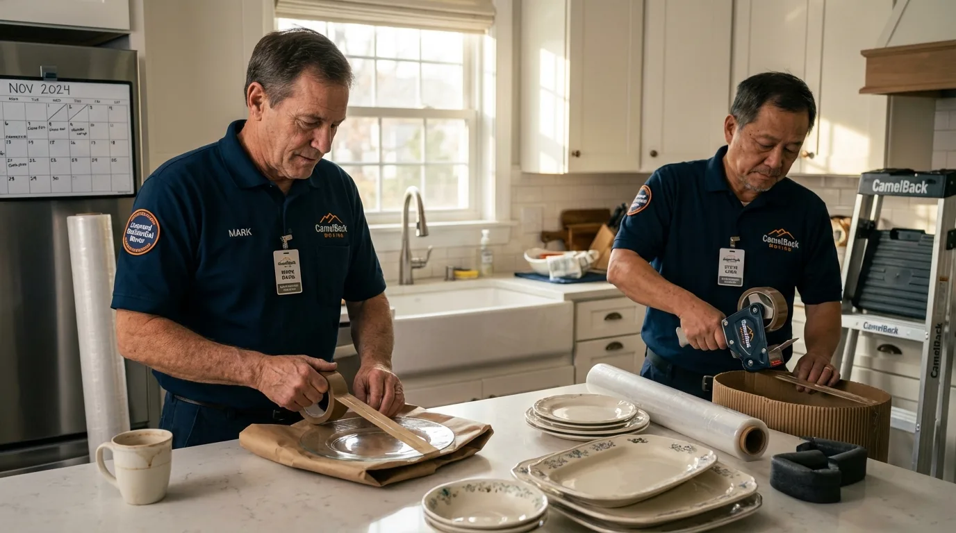 Professional crew packing kitchen dishware in Walton, KY